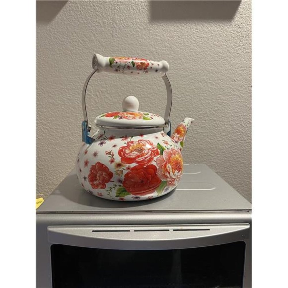 2.6 Quart Enamel Tea Kettle Stovetop, Large Porcelain Enameled Teakettle